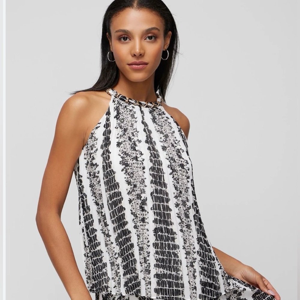 White House Black Market Black and White Halter Neck Printed Top